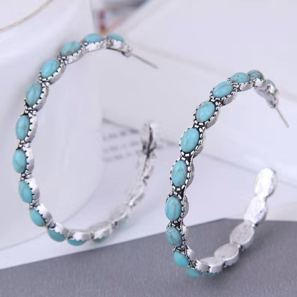 Turquoise Statement Hoops - Picture 2 of 4